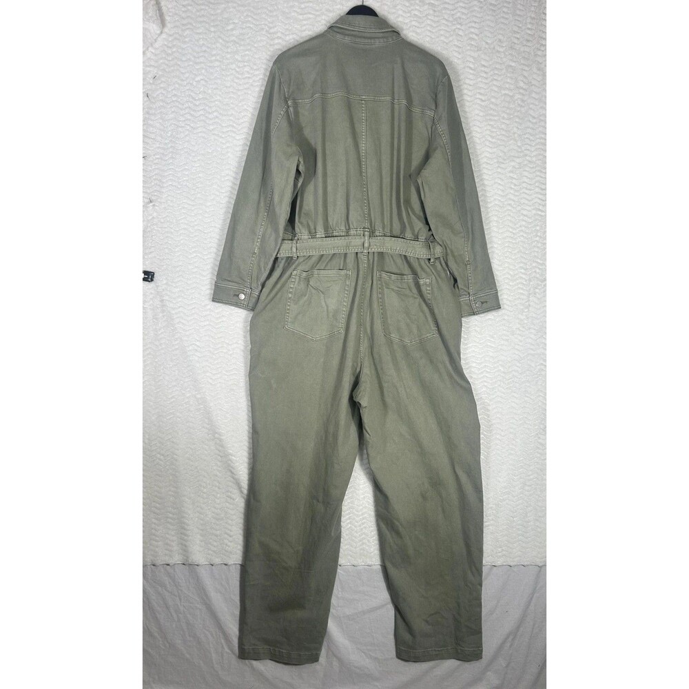 Lane Bryant Jumpsuit Womens 22L Plus Green Utility Button Front Belted Pockets - Picture 3 of 10